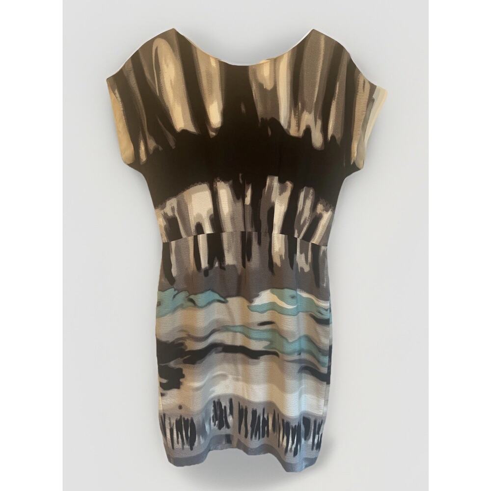 Peruvian Connection Dress 10‎ Abstract Art 100% Silk Career Wedding Modern